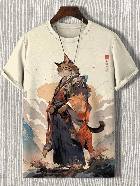 3D Japanese Ukiyo-e Graphic Tee – Casual O-Neck Shirt for Men