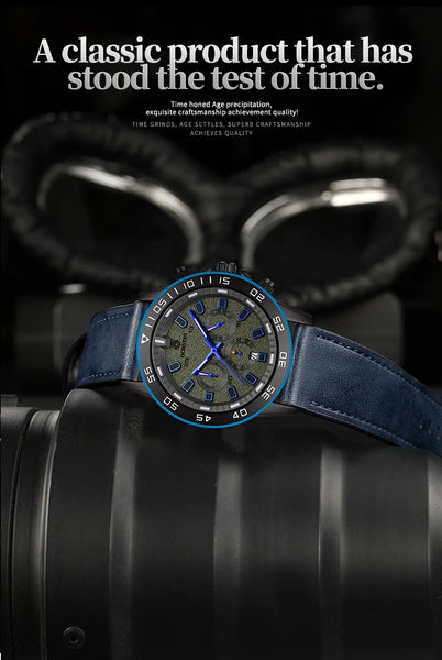 OCHSTIN Men’s Quartz Watch – Waterproof, Leather Strap, 24-Hour Display, Multifunction Classic Wristwatch