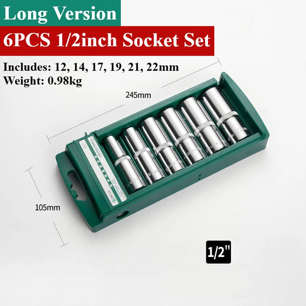 Hex Socket Wrench Head Set For Ratchet 1/4 3/8 1/2 Short Long Socket Deep Nut Driver Sleeve Spanner End Ratchet Tool