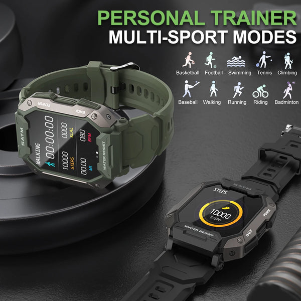 C20 Military Smart Watch Men Carbon Black Ultra Army Outdoor IP68 Waterproof Heart Rate Blood Oxygen Monitor Smartwatch 2023