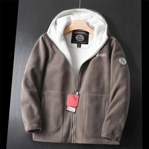 Unisex Winter Fleece Jacket – Thick Double-Layer, Hooded, Cold-Resistant, Norway Style,