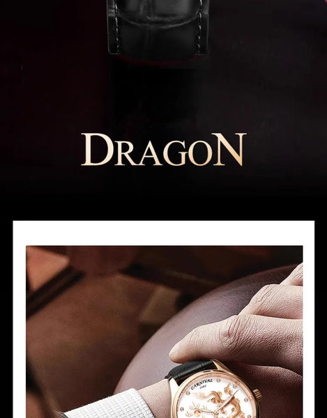 CARNIVAL Men’s Automatic Watch – NH36 Movement, Waterproof Mechanical Dress Wristwatch, Luxury Gold Dragon