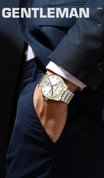 GUANQIN Men's Luxury Quartz Watch – Dual-Language Date, Waterproof, Luminous