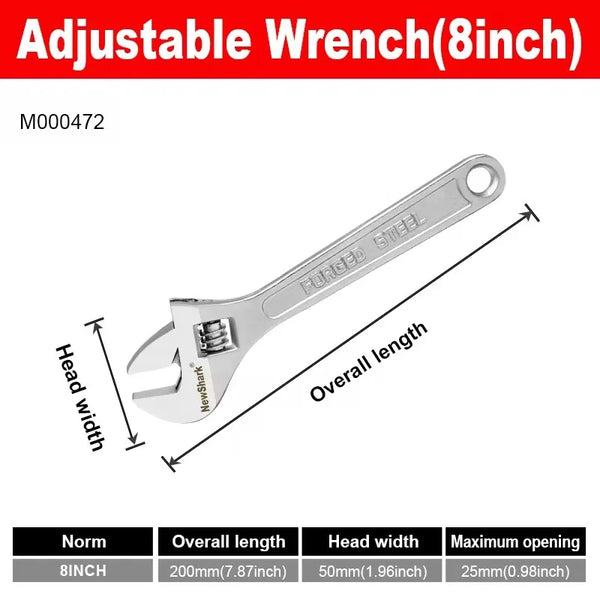 Heavy-Duty Adjustable Wrench – Large Opening, Long Handle, CR-V Steel