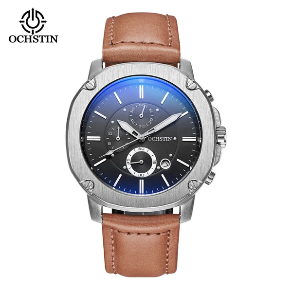 OCHSTIN Men’s Quartz Chronograph Watch – Waterproof, Leather Strap, Multifunction, Casual Business Style