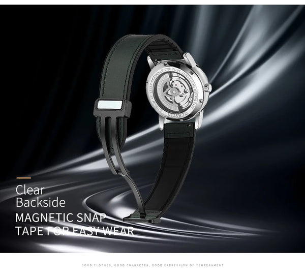 OCHSTIN Men’s Quartz Watch – Waterproof, Leather-Covered Rubber Strap, Classic Casual Wristwatch