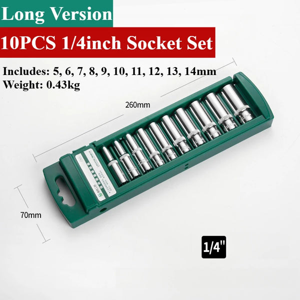 Hex Socket Wrench Head Set For Ratchet 1/4 3/8 1/2 Short Long Socket Deep Nut Driver Sleeve Spanner End Ratchet Tool