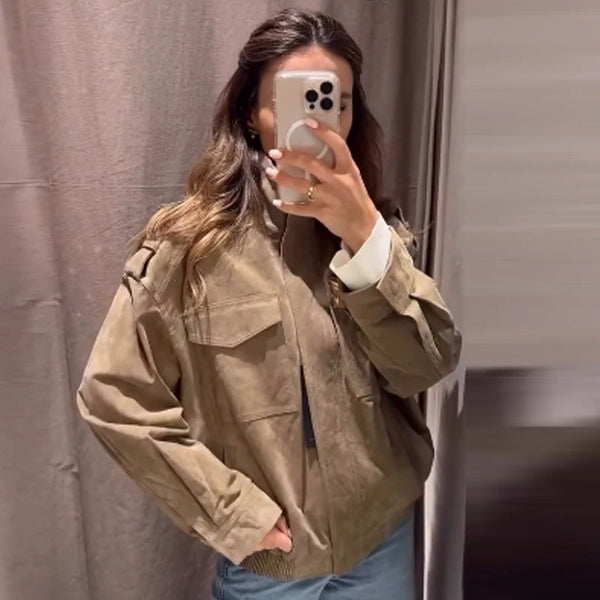 HXAO Leather Jacket Women Autumn Oversized Bomber Jacket New In Coats & Jackets Stand Collar Long Sleeve Tops Fashion Outerwear