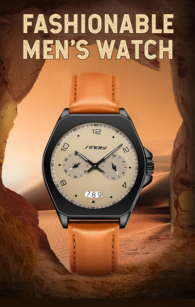 SINOBI Men’s Quartz Watch – Fashion Leather Strap, Waterproof, Top Brand Gift Wristwatch