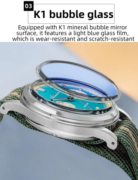 ADDIESDIVE Top Brand Man Watch BGW9 Super Luminous 10Bar Waterproof Bubble Mirror Glass VK64 Chronograph Quartz Steel Wristwatch