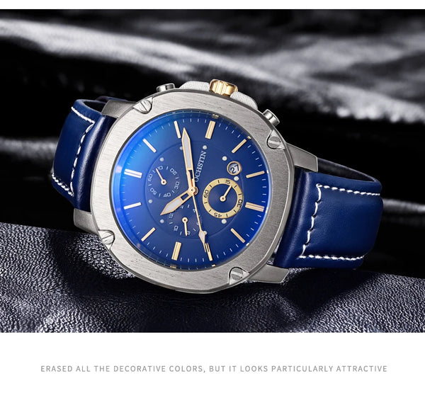 OCHSTIN Men’s Quartz Chronograph Watch – Waterproof, Leather Strap, Multifunction, Casual Business Style