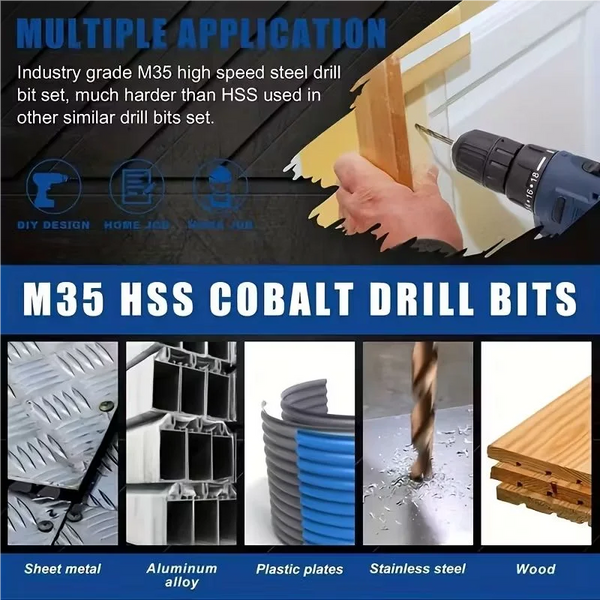 13Pcs Cobalt Drill Bits Set 1/16-1/4 inch, M35  Twist Jobber Length for Hardened Metal, Stainless Steel, Cast Iron and Wood