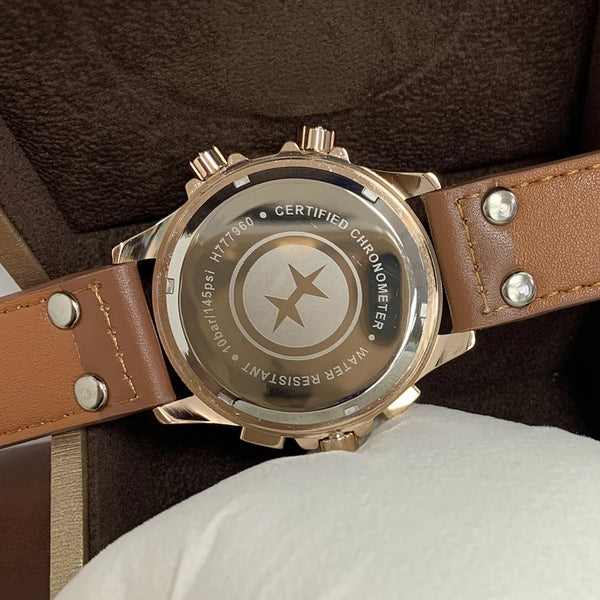 Men's Chronograph Watch – Blue Camouflage Dial, Yellow Accents, Luminous Hands, Leather Canvas Strap, Multifunction Movement