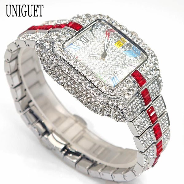 2025 Men's Luxury Watch – Rainbow Dial, Diamond Bling, Waterproof, Hip Hop Style