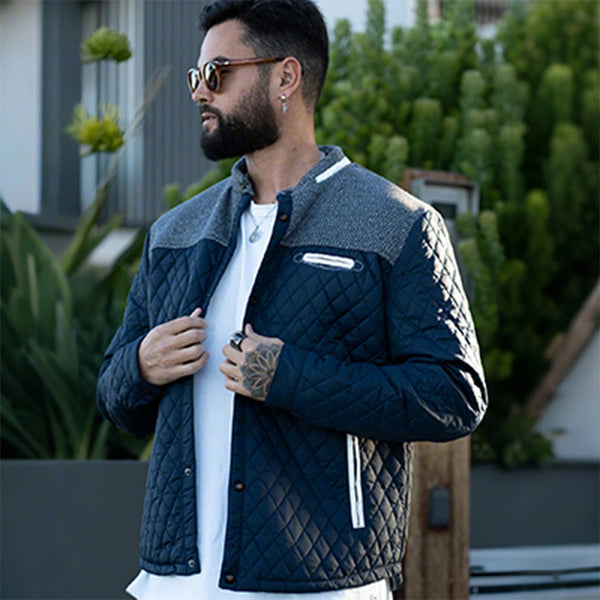 Men's Diamond Quilted Bomber Jacket – Lightweight Puffer, Button Down Overshirt, US Size