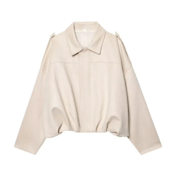 Women's 2025 Oversized Suede Bomber Jacket – Padded Varsity Zip-Up Streetwear Coat