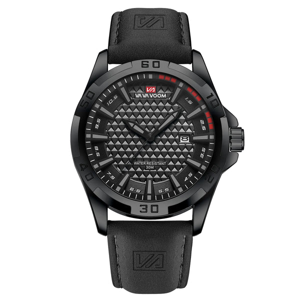 VA VA VOOM Men's Sport Quartz Watch – Military Style, Calendar, Waterproof, Leather