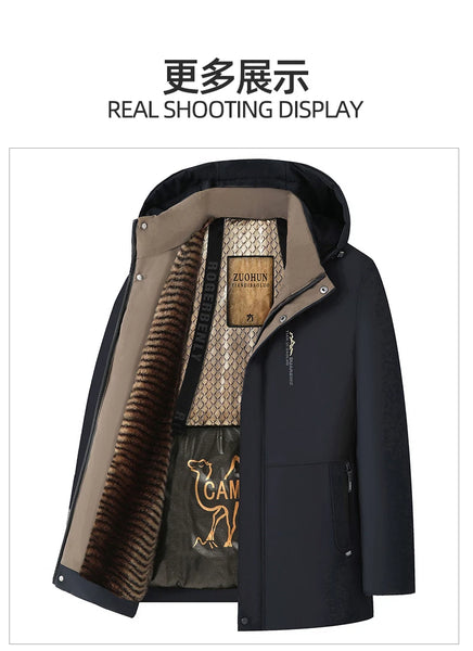 Men's Luxury Camel Fleece Parka Jacket – Top-Grade 5-Layer Tech Windbreaker Coat, Heavy Plush Lining Winter Outerwear