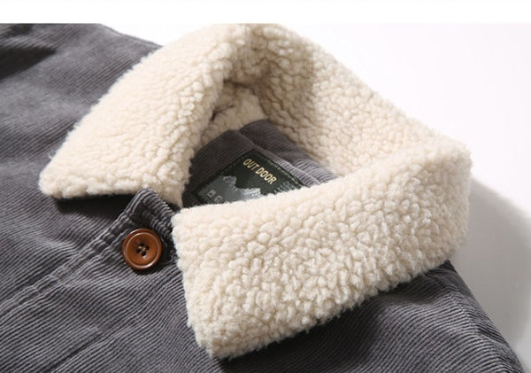 New Men Warm Corduroy Jackets And Coats Fur Collar Winter Casual Jacket Outwear Male Thermal