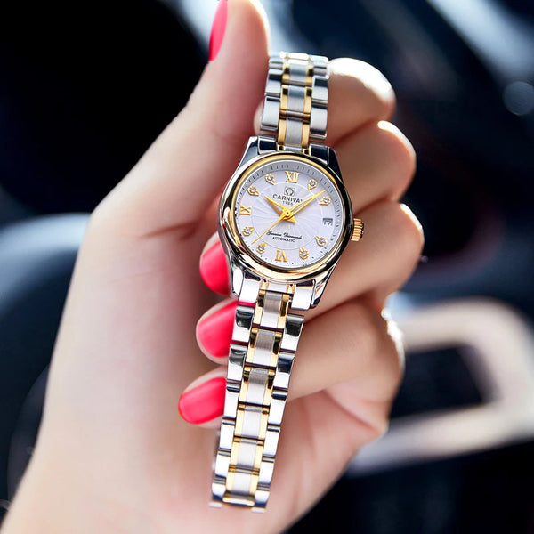 CARNIVAL Women’s Automatic Watch – Luxury Sapphire Mechanical, Calendar, Luminous, Waterproof Reloj Mujer