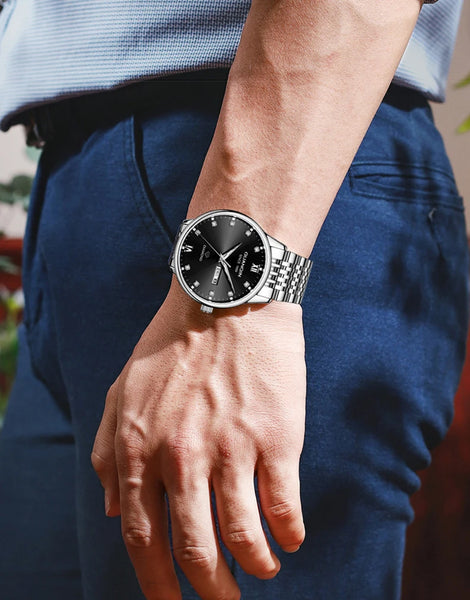 GUANQIN Men's Luxury Quartz Watch – Dual-Language Date, Waterproof, Luminous