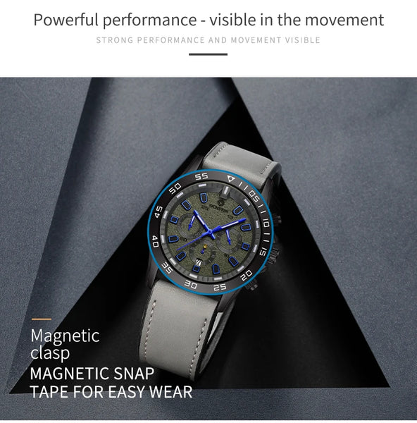 OCHSTIN Men’s Quartz Watch – Waterproof, Leather Strap, 24-Hour Display, Multifunction Classic Wristwatch