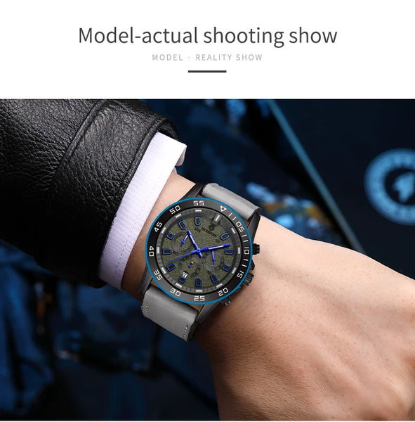 OCHSTIN Men’s Quartz Watch – Waterproof, Leather Strap, 24-Hour Display, Multifunction Classic Wristwatch