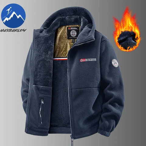 Men's Norwegian Fleece Hooded Jacket – Thick Plus Size Autumn/Winter Outdoor Coat, Warm Couple Fleece Outerwear