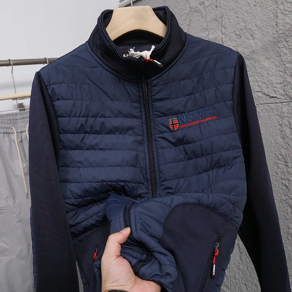 Men's Norway Winter Cotton Jacket – Outdoor Stand Collar Spliced Casual Coat, Warm Padded Outerwear