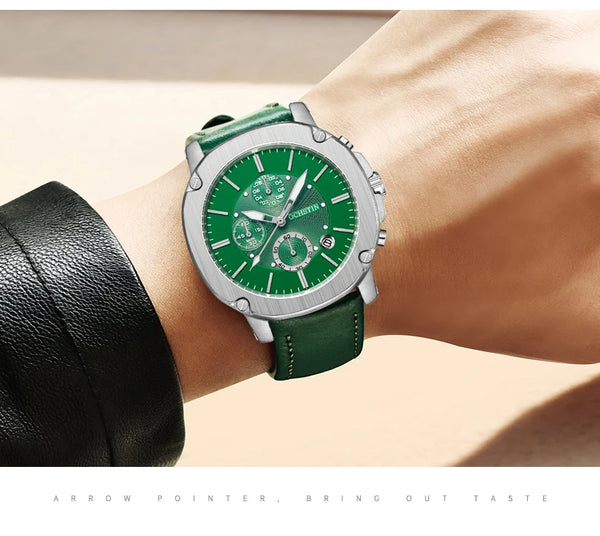 OCHSTIN Men’s Quartz Chronograph Watch – Waterproof, Leather Strap, Multifunction, Casual Business Style