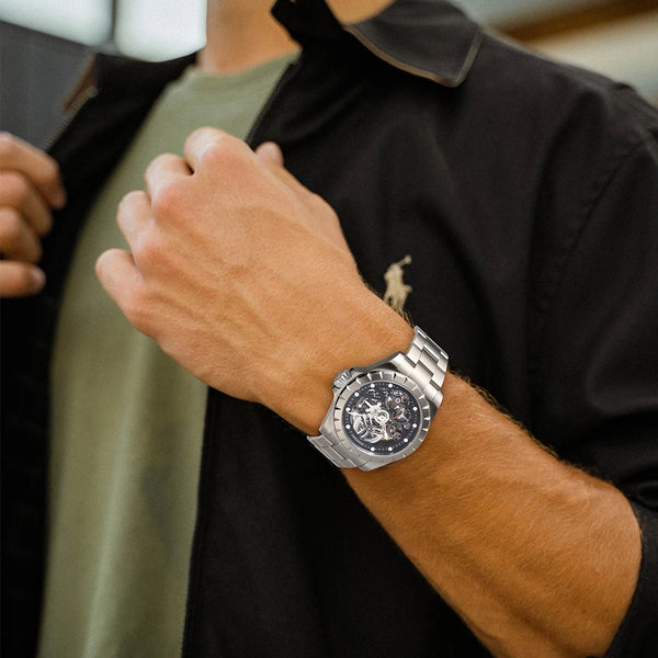 Boderry Windmill Men's Skeleton Watch – Automatic Mechanical Waterproof Sports Wristwatch, Stylish Fashion Timepiece