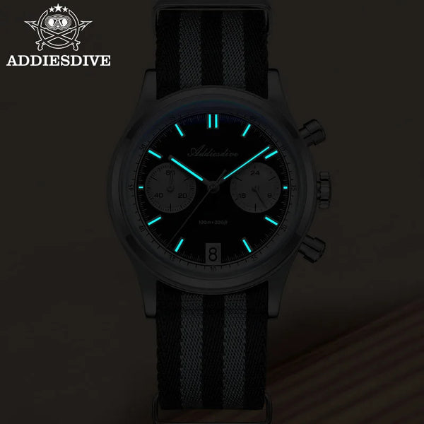 ADDIESDIVE Top Brand Man Watch BGW9 Super Luminous 10Bar Waterproof Bubble Mirror Glass VK64 Chronograph Quartz Steel Wristwatch