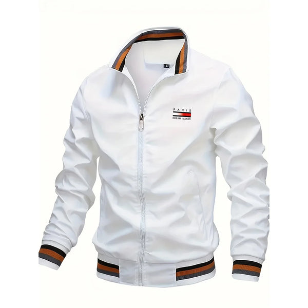 Men's Oversized Bomber Jacket – Spring Autumn Varsity Coat, Zipper, Stand Collar, Designer