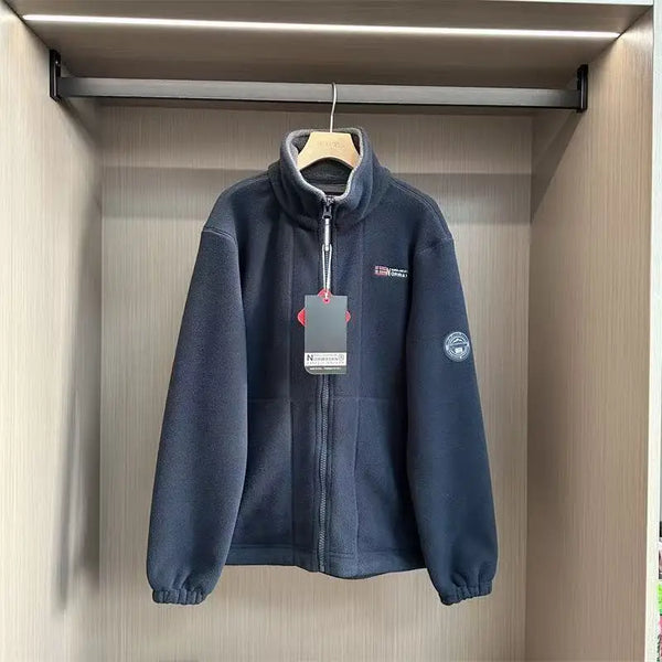 Norway Men’s Winter Fleece Jacket Coat – Thick Warm Casual Zip-Up, Stand Collar, Ameika Style