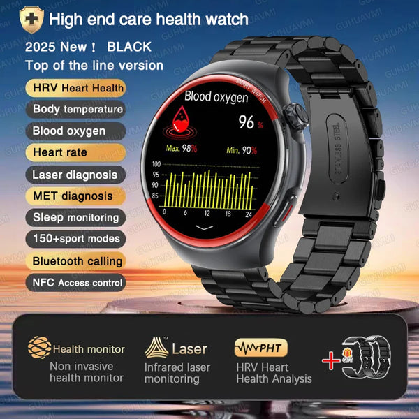 2025 New Laser detection Blood pressure Smart Watch Men Heart rate Pulse Three highs Blood oxygen Call Health Sports NFC Watches