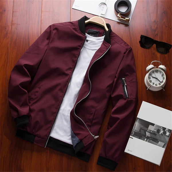 Men's Slim Fit Baseball Bomber Jacket – Lightweight Windbreaker with Zipper, Long Sleeve Casual Outerwear