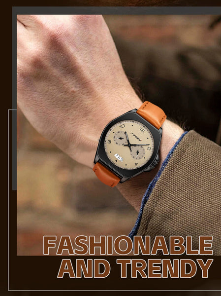 SINOBI Men’s Quartz Watch – Fashion Leather Strap, Waterproof, Top Brand Gift Wristwatch