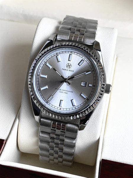 PABLO RAEZ Men's Luxury Silver Watch – SUS304 Steel, Luminous, Waterproof