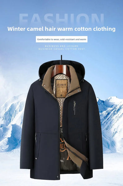 Men's Luxury Camel Fleece Parka Jacket – Top-Grade 5-Layer Tech Windbreaker Coat, Heavy Plush Lining Winter Outerwear