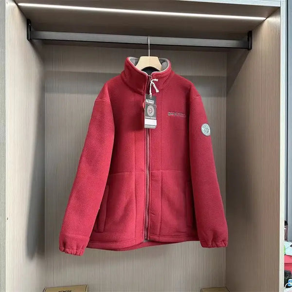 Norway Men’s Winter Fleece Jacket Coat – Thick Warm Casual Zip-Up, Stand Collar, Ameika Style