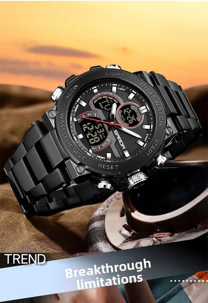 Solar-Powered Business Watch – Dual Display, Steel Band, Luminous Hands