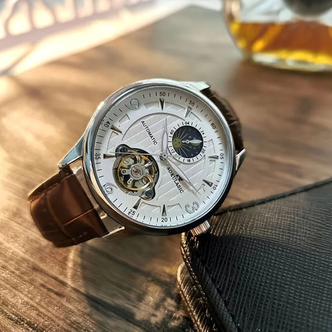 High-End Men’s Watch – Skeleton Dial, Automatic Movement, Leather Band, Business Style, No Battery Needed