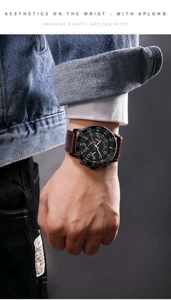 OCHSTIN Men’s Quartz Watch – Waterproof, Leather Strap, 24-Hour Display, Multifunction Classic Wristwatch