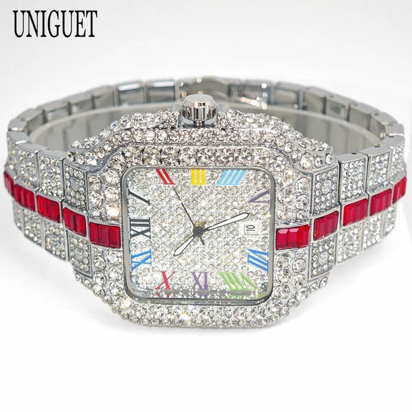 2025 Men's Luxury Watch – Rainbow Dial, Diamond Bling, Waterproof, Hip Hop Style