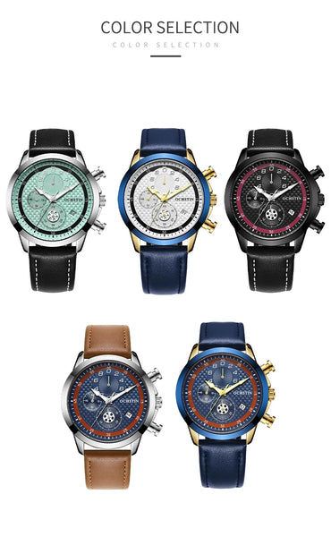 OCHSTIN Men’s Quartz Chronograph Watch – Waterproof, Leather Strap, Luminous Hands, Luxury Wristwatch