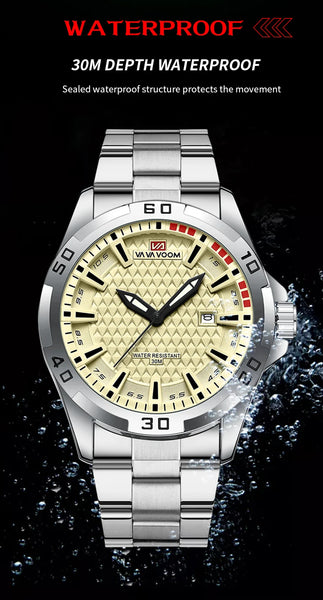 VA VA VOOM Men's Sport Quartz Watch – Military Style, Calendar, Waterproof, Leather