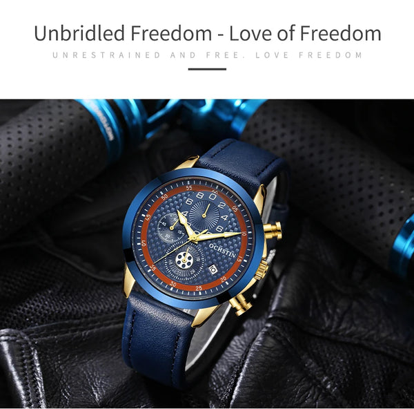 OCHSTIN Men’s Quartz Chronograph Watch – Waterproof, Leather Strap, Luminous Hands, Luxury Wristwatch