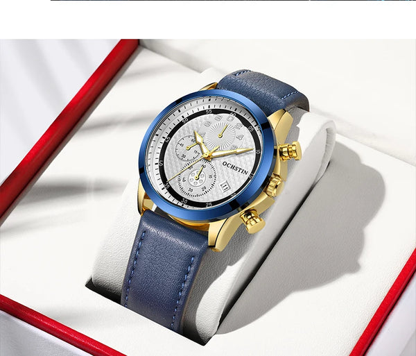 OCHSTIN Men’s Quartz Chronograph Watch – Waterproof, Leather Strap, Luminous Hands, Luxury Wristwatch