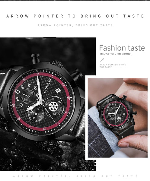 OCHSTIN Men’s Quartz Chronograph Watch – Waterproof, Leather Strap, Luminous Hands, Luxury Wristwatch