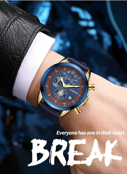 OCHSTIN Men’s Quartz Chronograph Watch – Waterproof, Leather Strap, Luminous Hands, Luxury Wristwatch
